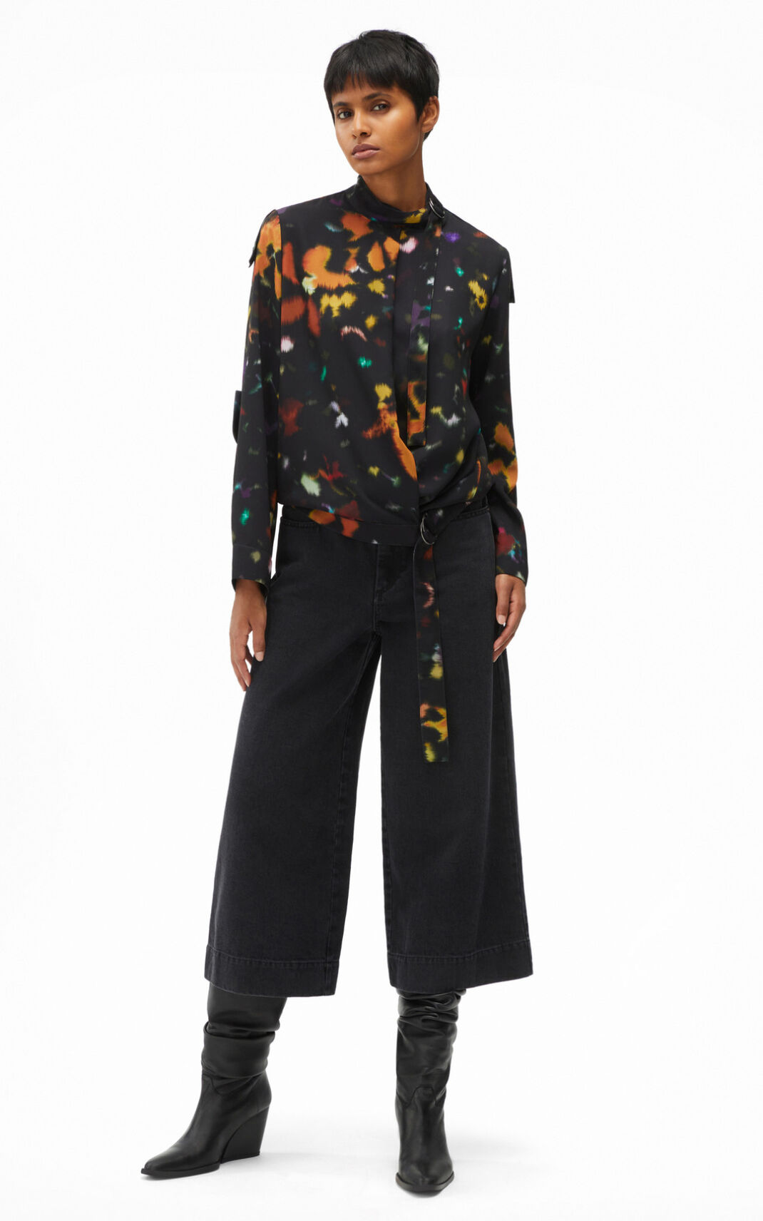 Kenzo Abstract Floral wrap Shirt Black For Womens 6753FVIRD